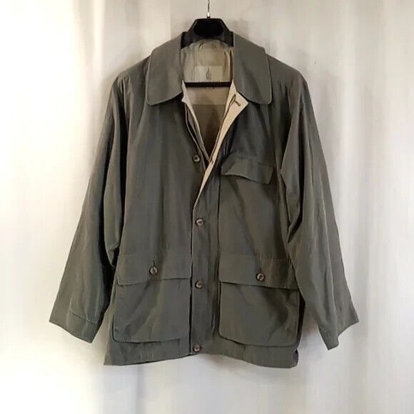 London Fog jacket men's size large Green Zipper button closure
